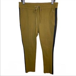ANTHROPOLOGIE The Essential Slim Pant Tuxedo Olive Green Black Side Stripe US 8